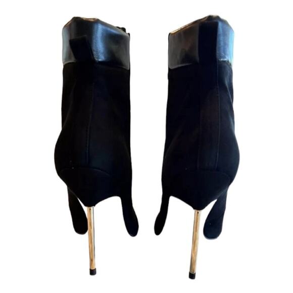 Good American Suede Stiletto Black Ankle Boots Bootie Gold Slim Heel Size 7 NWT - Picture 3 of 6